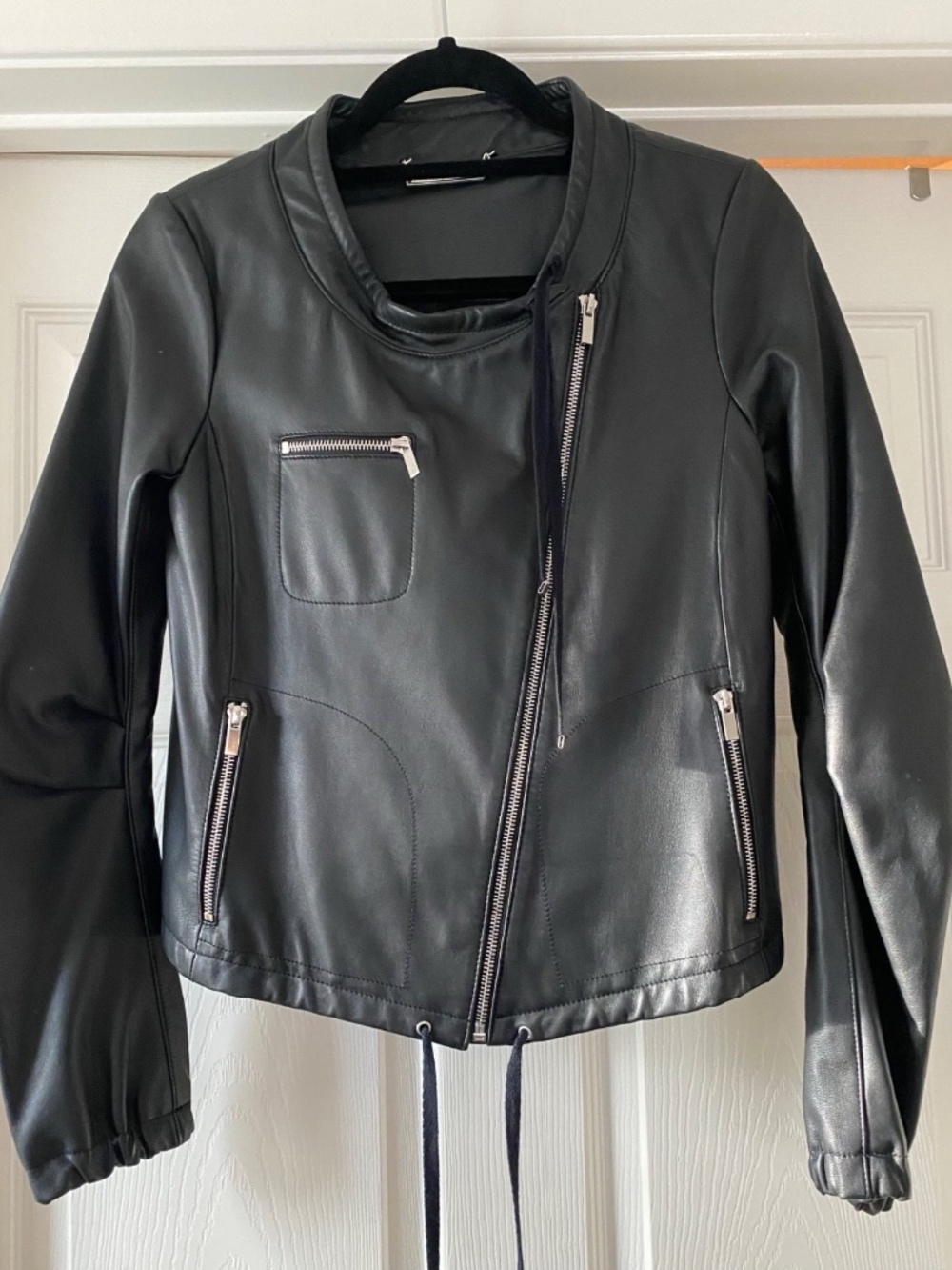 Diane von Furstenberg Black Leather Zip Moto Biker Jacket Zip Bomber Coat Size 0